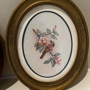 Vintage Gold Frame with Birds And Floral Printed. Made in USA.